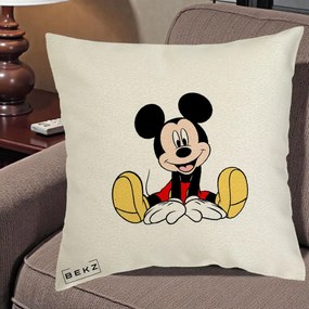 Perna Personalizata Mickey Mouse Relaxat, 40x40 cm, Ecru, Husa Detasabila, Perna Inclusa, BEKZ®