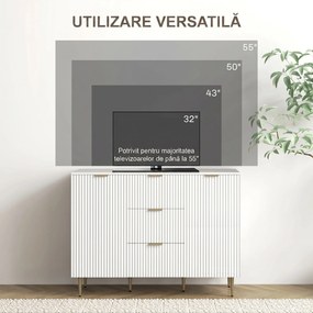 HOMCOM Dulap de Depozitare pentru Bucatarie cu 3 Sertare, Rafturi Reglabile și Picioare Metalice, 120x40x89,5 cm, Alb | Aosom Romania