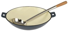 Wok gri albastru din oțel 37*10 cm, 5,6L, fontă emailată, Perfect Home 28067