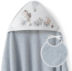 Set cadou pentru bebelusi cu prosop de baie si bavetica gri Inter Baby - model animalute