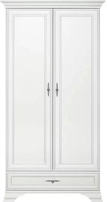Dulap vintage alb IDENTO, alb, cu 2 usi si un sertar, 100x58x210 cm