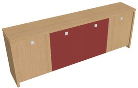 Dulap mic Verno 248 x 46 x 90 cm, uși combinate, stejar deschis / roșu