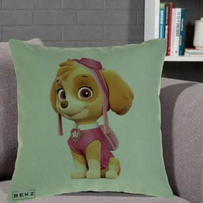 Perna Personalizata Skye PAW Patrol Roz, 40x40 cm, Verde, Husa Detasabila, Perna Inclusa, BEKZ®