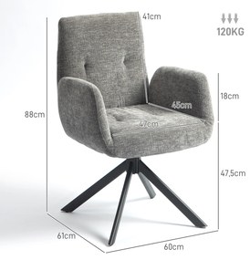 HOMCOM Fotoliu tapitat, fotoliu accente, design modern, rotativ, până la 120 kg, Gri închis | Aosom Romania