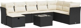 vidaXL Set mobilier de grădină cu perne, 9 piese, negru, poliratan