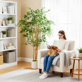 HOMCOM Plantă artificială de interior 150 cm banian copac artificial, ghiveci din plastic și trunchi din lemn masiv, verde | Aosom Romania