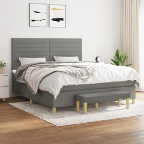 vidaXL Pat continental cu saltea, gri închis, 160x200 cm, țesătură