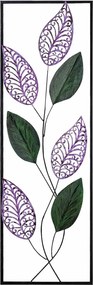 Decoratiune perete LEAF, verde/mov, metal, 32x90 cm