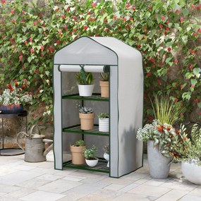 Outsunny Mini Seră pe 3 Nivele cu Acoperiș PE Întărit, Seră Portabilă cu Ușă Rulantă și Rafturi din Sârmă, 59x39x127 cm, Alb | Aosom Romania