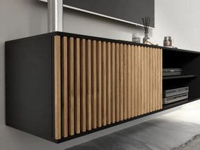 OFERTA Dulap TV suspendat MEORATI 150x40 cm, negru/stejar artizanat Calitatea II.