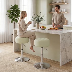 HOMCOM Scaun de Bar din Piele Ecologică PU, Reglabil pe Înălțime, Șezut Moale Gros, Rotire 360°, Pentru Insulă, Alb | Aosom Romania