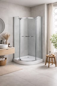 Cabina dus semi-rotunda 90x90, balama, prinderi si manere inox, sticla securizata 6mm. Cadita este inclusa in pret!