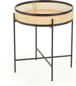 Masuta cafea LANIPA, negru/stejar natural, ratan/otel, 50x50x55 cm