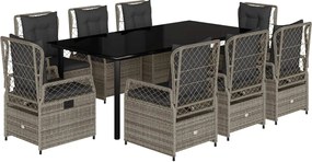 vidaXL Set mobilier grădină cu perne, 9 piese, gri, poliratan