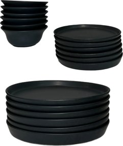 Set Farfurii Vulcano CARBON 18 piese (6 farfurii 25cm, 6 farfurii 20cm, 6 boluri 450ml)