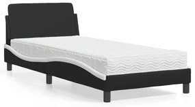 vidaXL Pat cu saltea, negru și alb, 80x200 cm, piele ecologică