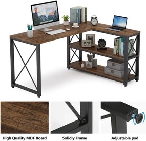 Birou Oscar, culoare nuc si negru, 135+110x75 cm