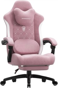 DOWINX Scaun gaming, ergonomic, Incalzire si Masaj cu Role in perna lombara, Șezut cu Arcuri Metalice și Spumă, rabatabil 90°-135°, Suport picioare, rezistent 150 kg, material textil, Roz