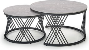 Set 2 masute cafea FLAMINGO, gri cu efect de marmura/negru, ceramica/m