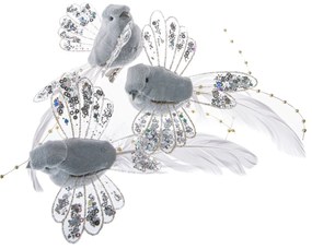 Set de păsări gri cu clemă, 14 cm, 3 buc.