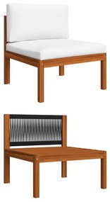Set mobilier gradina cu perne crem, 6 piese, lemn masiv acacia colt + 2x mijloc + 2x suport pentru picioare + masa, 1