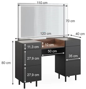 SEG216 - Set Masa toaleta 120 cm cosmetica machiaj, oglinda cu LED, masuta vanity cu sau fara scaun - Gri Antracit - Maro
