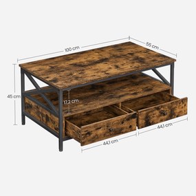 Masuta de cafea TAYLOR 100x55 cm cu sertare, maro rustic