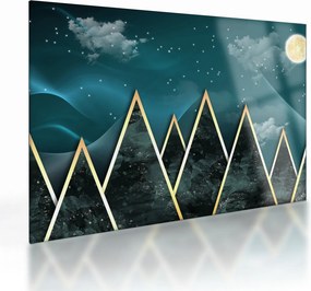 Tablou pe sticlă - Lună plină deasupra munțiilor aurii (70x50 cm)