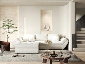 Colțar extensibil dumonde cu ladă de depozitare si sezut confortabil din spuma high-density, Loana Zoom Crem 270x185 cm