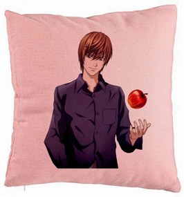 Perna Decorativa cu Death Note SV, 40x40 cm, Roz, Husa Detasabila, Burduf