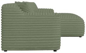 Colțar verde cu tapițerie din catifea reiată (cu colț pe partea dreaptă, cu șezlong) Martin – Ropez