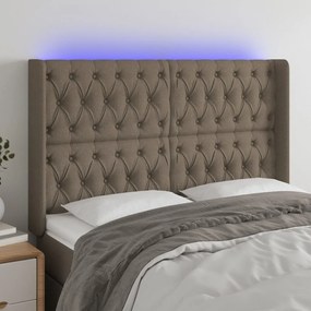 Tablie de pat cu LED, gri taupe, 147x16x118 128 cm, textil 1, Gri taupe, 147 x 16 x 118 128 cm