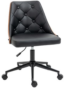 Vinsetto Scaun de Birou cu Înălțime Reglabilă și Basculare pentru Dormitor Birou 53x62x77-87 cm Negru și Lemn | Aosom Romania