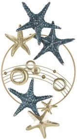 Decoratiune de perete albastra / aurie din metal, 91 x 3,8 x 49 cm, Sea Star Mauro Ferreti