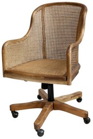Scaun de birou, din lemn de mesteacan si rattan, cu spatar inalt, natur, cu aspect vintage