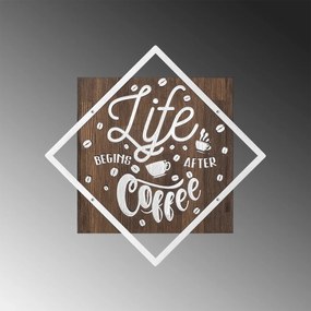 Accesoriu decorativ de perete din lemn Life begins after coffee argintiu