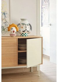 Comodă cu aspect de lemn de stejar Teulat Yoko, lățime 128 cm, alb-crem