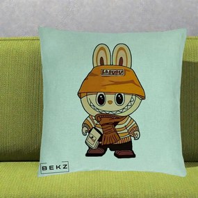 Perna Personalizata Labubu Streetwear Portocaliu, 40x40 cm, Verde Menta, Husa Detasabila, Perna Inclusa, BEKZ®
