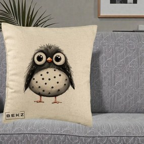 Perna Decorativa Bufnita Neagra cu Buline Albe, 40x40 cm, Bej, Husa Detasabila, Perna Inclusa, BEKZ®