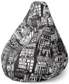 Sac de șezut Pear zgârie-nori desenați - pentru copii, negru / alb