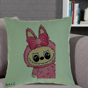Perna Personalizata Labubu Roz cu Funda, 40x40 cm, Verde, Husa Detasabila, Perna Inclusa, BEKZ®