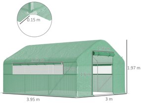 Outsunny Seră de grădină 4 x 3 x 2m cu uși rulabile și ferestre mari, seră tip tunel de grădină, verde | Aosom Romania
