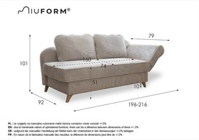 Șezlong bej cu tapițerie din catifea reiată (cu colț pe partea dreaptă) Chic Charlotte – Miuform