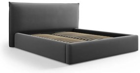 Pat matrimonial gri închis tapițat cu spațiu de depozitare cu somieră 140x200 cm Elio – Milo Casa