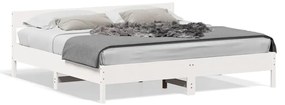 3216213 vidaXL Cadru de pat cu tăblie, alb, 180x200 cm, lemn masiv de pin