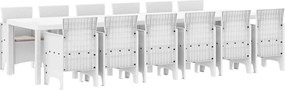 vidaXL Set de masă pentru grădină 13 pcs Alb Ratan Polt