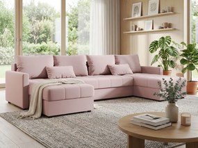 SET Canapea extensibila in U VENORIA 285x146 cm, roz pudra + 2 pernute GRATUIT II. calitate
