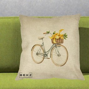 Perna Decorativa Bicicleta cu Cos de Lamai Mediteranean, 40x40 cm, Crem, Husa Detasabila, Perna Inclusa, BEKZ®