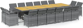 vidaXL Set mobilier de grădină cu perne, 17 piese, gri, poliratan