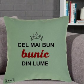 Cadou pentru Bunic - Perna Personalizata Cel Mai Bun Bunic Din Lume Coroana Rosu, 40x40 cm, Verde, Husa Detasabila, Perna Inclusa, BEKZ®
